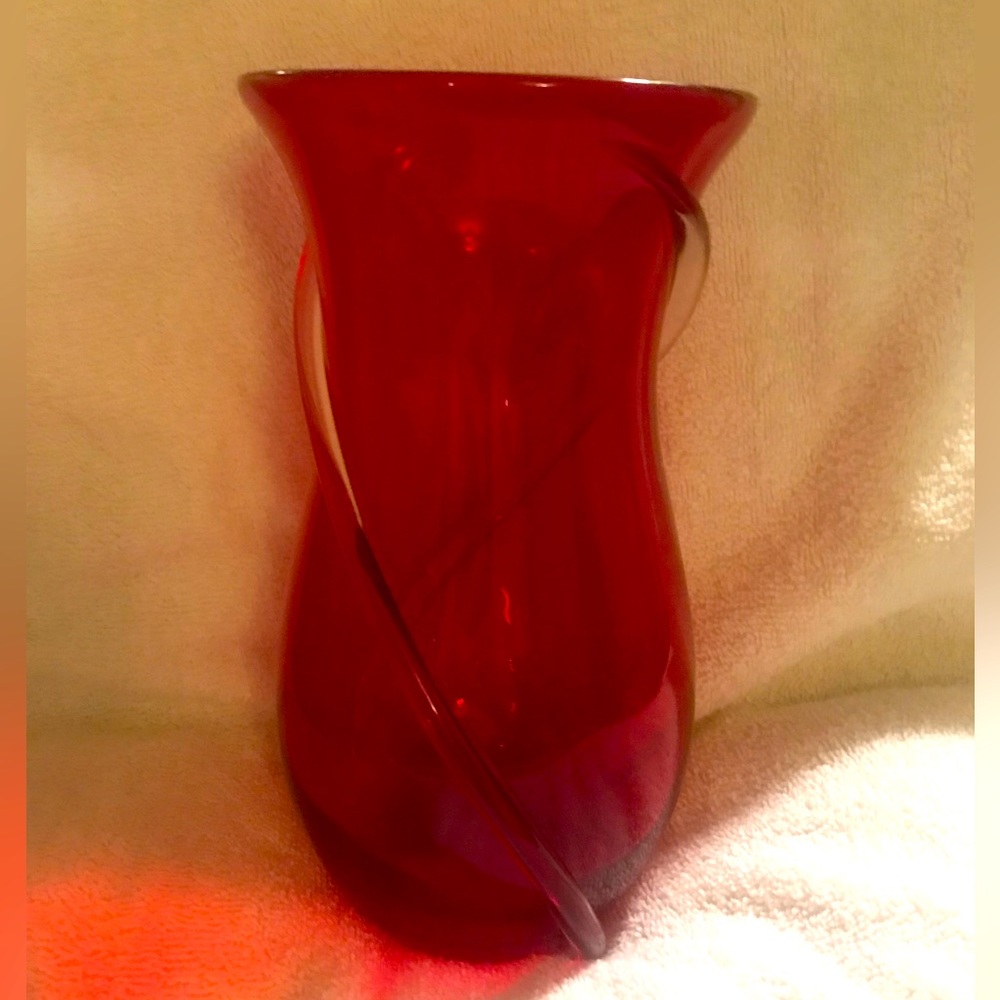 Murano hand blown Ruby Red with clear swirls